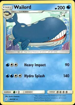 Pokemon Wailord SM - Cosmic Eclipse 46/236 Light Play LP+ or Better - Image 1