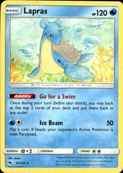Pokemon Lapras SM - Lost Thunder 56/214 Light Play LP+ or Better - Image 1