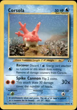 Corsola 37/75 Uncommon Neo Discovery Pokemon Unlimited Lightly Played - Image 1