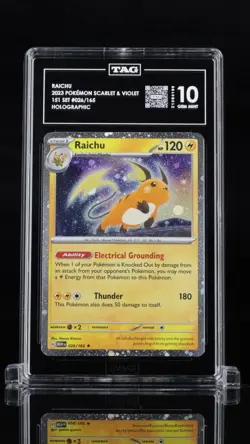 2023 POKEMON 151 SV MEW-EN RAICHU COSMOS HOLO #026/165 TAG 10 TOP GRADE - Image 1