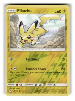 Pikachu 40/147 Common Burning Shadows Pokemon Reverse Holo Lightly Played - Image 1
