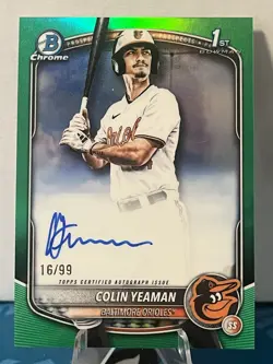 2025 Bowman Chrome Baseball Colin Yeaman Green Refractor 1st Bowman Auto /99 - Image 1