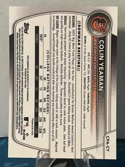 2025 Bowman Chrome Baseball Colin Yeaman Green Refractor 1st Bowman Auto /99 - Image 2