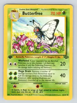 1st Edition Butterfree 33/64 Uncommon 1999 Jungle WOTC Pokemon Cards PL - Image 1
