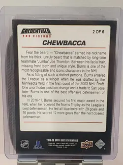 2019-20 UD Credentials Pro Visions Brent Burns San Jose Sharks #2 of 6 Chewbacca - Image 2