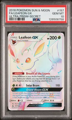 2018 POKEMON ULTRA PRISM LEAFEON GX #157 SECRET RARE PSA 10 MINT #126508758 - Image 1