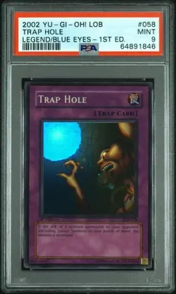 PSA 9 Trap Hole 1st Edition LOB-058 Legend of Blue Eyes Yugioh Super Rare - Image 1