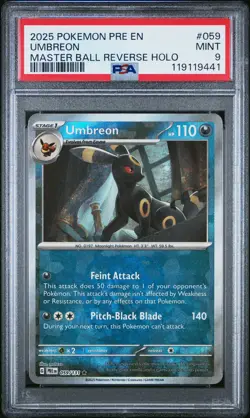 2025 POKEMON PRE EN-PRISMATIC EVOLUTIONS MASTER BALL REVERSE HOLO UMBREON PSA 9 - Image 1