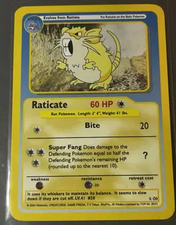 Funskool Pokemon TCG Raticate 20 Stage 1 60 HP Card English Regular 2004 - Image 1
