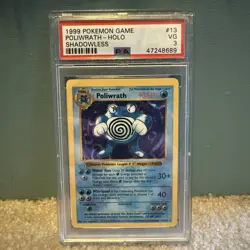 PSA 3 POLIWRATH 13/102 Shadowless Base Set Holo Rare 1999 Pokemon Card EX POP#76 - Image 1