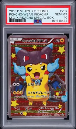 2016 POKEMON JAPANESE XY PROMO #207 PONCHO-WEARING PIKACHU PSA 10 - Image 1