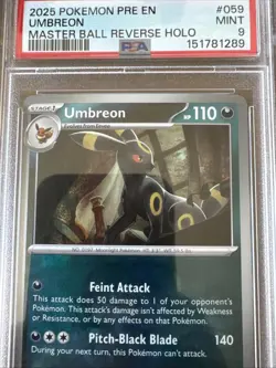 Pokemon Umbreon Master Ball Pattern 059/131 Sv: Prismatic Evolutions Holo PSA 9 - Image 3