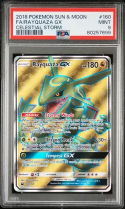2018 POKEMON SUN & MOON CELESTIAL STORM #160 FA/RAYQUAZA GX PSA 9 - Image 1