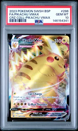 2023 POKEMON SWSH BLACK STAR PROMO #286 FULL ART/PIKACHU VMAX PSA 10 - Image 1
