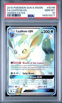 2019 POKEMON SUN & MOON HIDDEN FATES #SV46 FULL ART/LEAFEON GX PSA 10 New Cert - Image 1