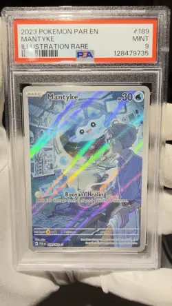 PSA 9 Mint Mantyke 189/182 Paradox Rift: Illustration Rare Pokemon 2023 - Image 1