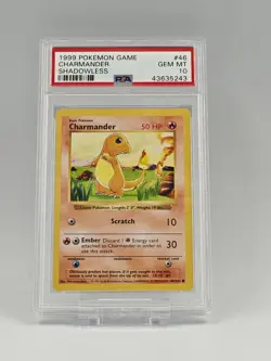 1999 POKEMON GAME BASE SET #46 CHARMANDER SHADOWLESS PSA 10 - Image 1