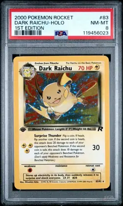 2000 Pokemon Dark Raichu 1st Edition Holo 83/82 PSA 8 NM-MT WOTC - Image 1