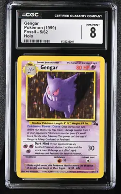 CGC 8 NM/MINT Gengar 5/62 Fossil Holo Pokemon Card - Image 1