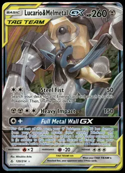 Pokemon Lucario & Melmetal GX Ultra Rare SM - Unbroken Bonds 120/214 NM Holo - Image 1