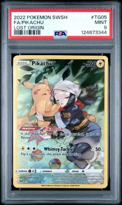 2022 POKEMON SWORD & SHIELD LOST ORIGIN #TG05 FULL ART/PIKACHU PSA 9 - Image 1