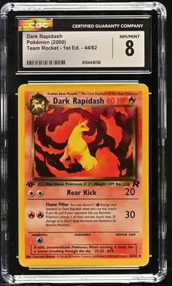 🚀 DARK RAPIDASH 1ST EDITION #044/082 - 2000 POKEMON TEAM ROCKET CGC NM/MINT 8 - Image 1