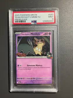 PSA 9 MINT 2025 Pokemon Destined Rivals TEAM ROCKET'S MIMIKYU #087 Prerelease - Image 1