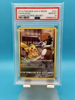 2019 POKEMON SUN & MOON COSMIC ECLIPSE SECRET #241 FULL ART/PIKACHU PSA 10 - Image 1