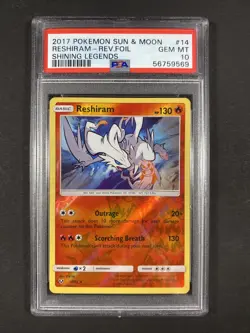 2017 Pokemon Sun & Moon Shining Legends Reshiram Rev Foil 14/73 PSA 10 Gem Mint - Image 1