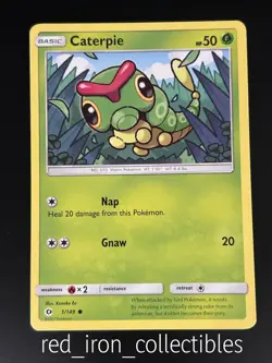 Caterpie 1/149 Common Sun & Moon Base Pokemon Card 2017 - Image 1