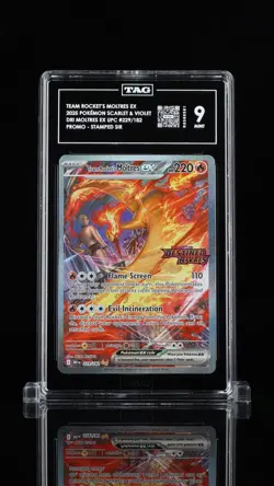 Pokemon TCG Destined Rivals Team Rocket's Moltres EX Full Art 229/182 TAG 9💥📈 - Image 1