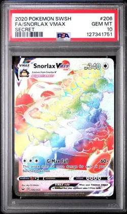 2020 POKEMON SWORD & SHIELD SECRET #206 FULL ART/SNORLAX VMAX PSA 10 - Image 1