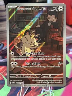 Pokemon Team Rocket's Meowth 203/182 Sv10: Destined Rivals Illustration Rare NM - Image 1