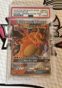 2019 Pokemon SM Hidden Fates Tin Black Star Promo Charizard GX #SM211 PSA 8 - Image 1