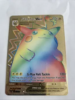Pikachu Vmax Rainbow Gold Metal Pokemon Card Fan Art/Collectible/Gift - Image 1