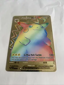 Pikachu Vmax Rainbow Gold Metal Pokemon Card Fan Art/Collectible/Gift - Image 2