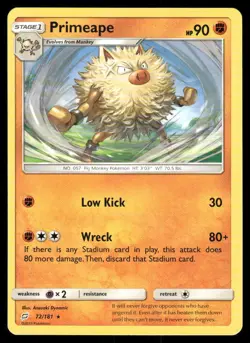 Pokemon Cards Primeape 72/181 Team Up Sun & Moon Rare NM - Image 1