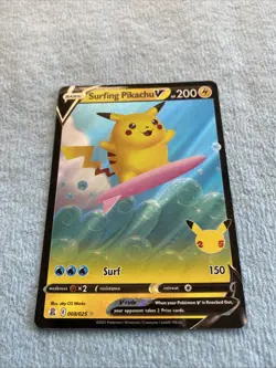 Pokemon Surfing Pikachu V Ultra Rare 008/025 Celebrations Full Art 200 HP - Image 1