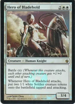 MTG: Mirrodin Besieged: Prerelease Foil Hero of Bladehold: LP Condition - Image 1