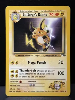 Lt. Surge's Raichu 28/132 WOTC Gym Heroes Rare Unlimited Pokemon Card MP - Image 1
