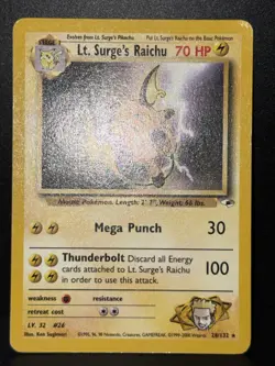 Lt. Surge's Raichu 28/132 WOTC Gym Heroes Rare Unlimited Pokemon Card MP - Image 2