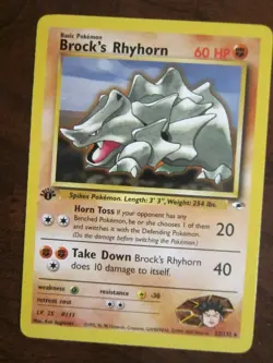 BROCK'S RHYHORN 1ST EDITION POKEMON CARD 22/132 GYM HEROES NON HOLO NP NM - Image 1