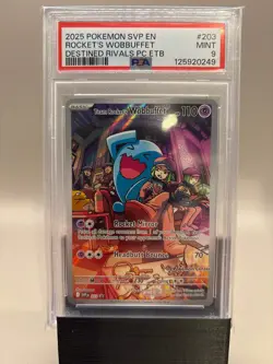 PSA 9 Mint - Rocket's Wobbuffet #203 Pokemon Center Destined Rivals ETB Promo, G - Image 1