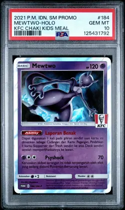 2021 POKEMON INDONESIAN SM PROMO KFC CHAKI KIDS MEAL #184 MEWTWO-HOLO PSA 10 - Image 1