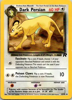 Dark Persian 42/82 Team Rocket Regular Light Play LP Pokemon DNA GAMES - Image 1