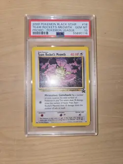 2000 POKEMON PROMO BLACK STAR POKEMON LEAGUE #18 TEAM ROCKET'S MEOWTH PSA 10 - Image 1