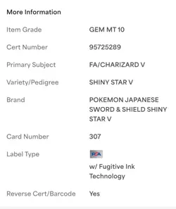 2020 POKEMON JAPANESE SWORD & SHIELD SHINY STAR V FULL ART/CHARIZARD V PSA 💎 - Image 5