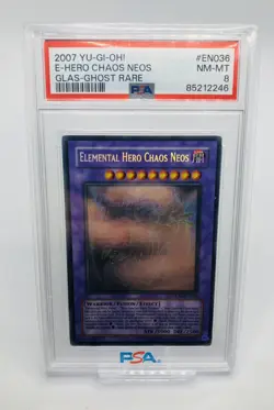 PSA 8 NM-MT - Elemental Hero Chaos Neos GLAS-EN036 Ghost Rare YuGiOh - Image 1