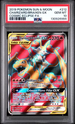 Pokemon Charizard & Braixen GX 212/236 Full Art SM Cosmic Eclipse PSA 10 - Image 1