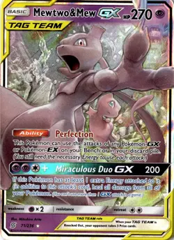 Mewtwo & Mew GX 71 Pokemon Unified Minds Holo GX Rare NM - Image 1